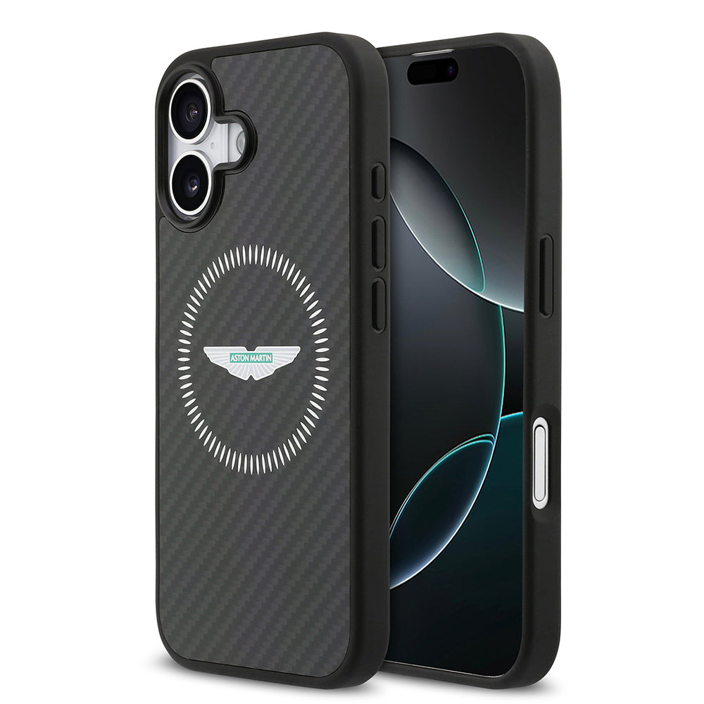 Apple iPhone 17 Kılıf Aston Martin Orjinal Lisanslı M-safe Şarj Özellikli Karbon Fiber Kevlar Kapak