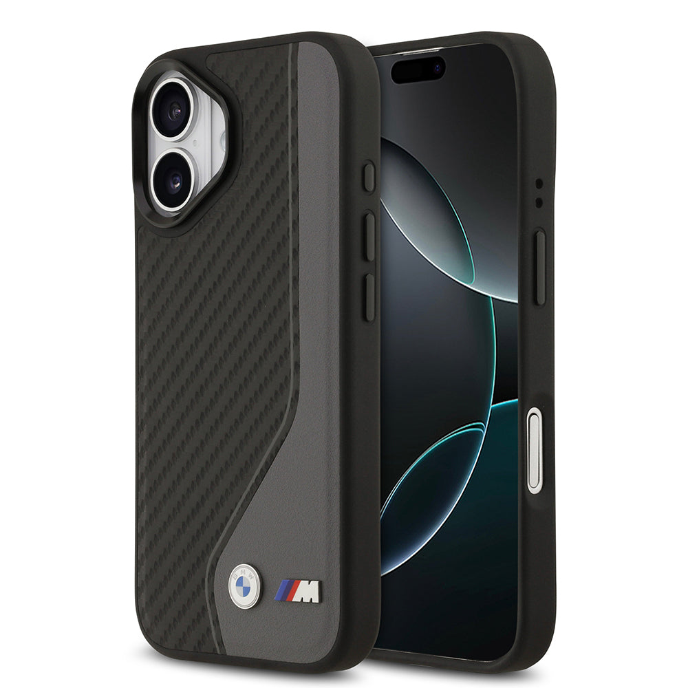 Apple iPhone 17 Kılıf BMW Orjinal Lisanslı M-safe Şarj Özellikli Metal BMW ve M Logolu PU Karbon Tasarımlı Kapak
