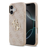 Apple iPhone 17 Kılıf Guess Orjinal Lisanslı Gold Metal Kamera Çerçeveli 4G Desenli Metal Büyük 4G ve Yazı Logolu Kapak