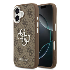 Apple iPhone 17 Kılıf Guess Orjinal Lisanslı Gümüş Metal Kamera Çerçeveli 4G Desenli Metal Büyük 4G ve Yazı Logolu Kapak