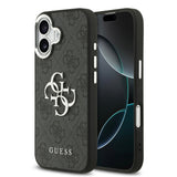 Apple iPhone 17 Kılıf Guess Orjinal Lisanslı Gümüş Metal Kamera Çerçeveli 4G Desenli Metal Büyük 4G ve Yazı Logolu Kapak