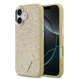 Apple iPhone 17 Kılıf Guess Orjinal Lisanslı M-safe Şarj Özellikli Metal Kamera Çerçeveli Üçgen Logolu Glitter Kapak
