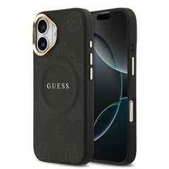 Apple iPhone 17 Kılıf Guess Orjinal Lisanslı M-safe Şarj Özellikli Sıcak Baskılı Yazı Logolu PU Deri Peony Kapak