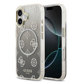 Apple iPhone 17 Kılıf Guess Orjinal Lisanslı M-safe Şarj Özellikli Simli Peony Desenli Silikon Kapak