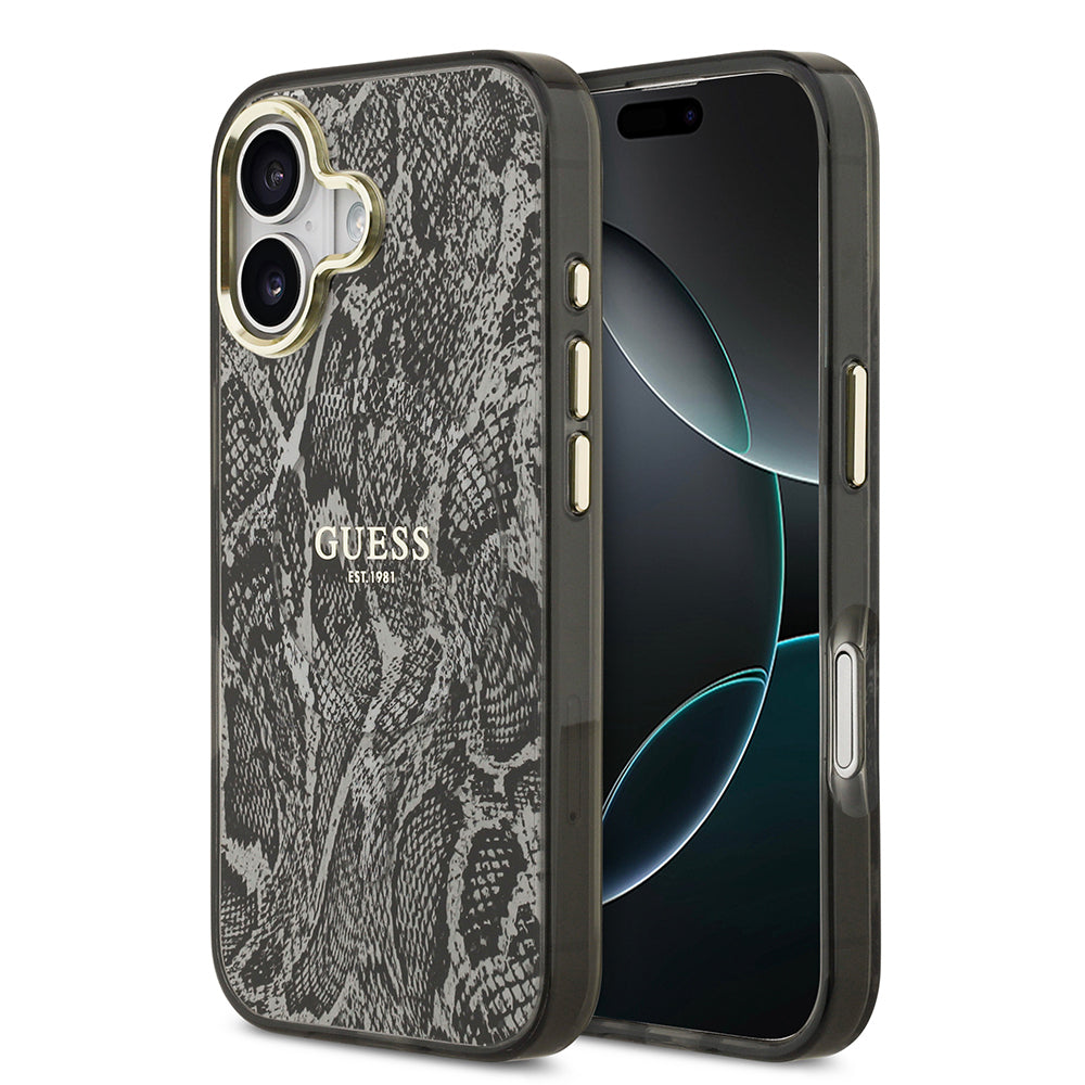 Apple iPhone 17 Kılıf Guess Orjinal Lisanslı M-safe Şarj Özellikli Yazı Logolu Python Desenli Kapak