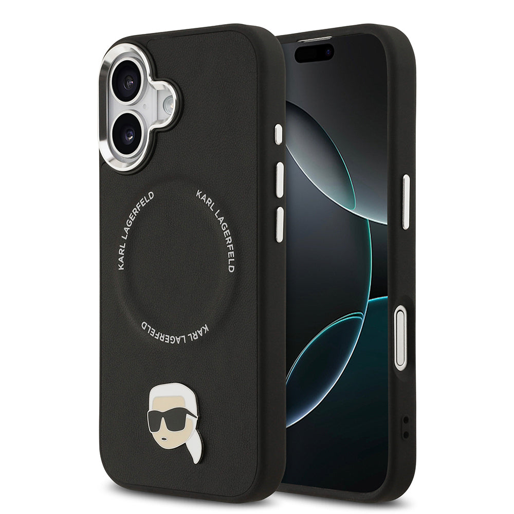Apple iPhone 17 Kılıf Karl Lagerfeld Orjinal Lisanslı M-safe Şarj Özellikli Metal Kamera ve Buton Tasarımlı Karl PU Deri Kapak