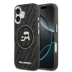 Apple iPhone 17 Kılıf Karl Lagerfeld Orjinal Lisanslı Parlayan Simli Karl & Choupette Heads Kapak