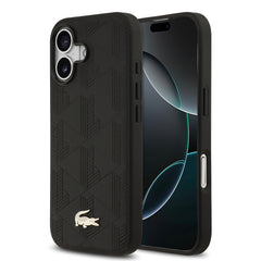 Apple iPhone 17 Kılıf Lacoste Orjinal Lisanslı M-safe Şarj Özellikli PU Deri Tasarımlı Karışık Monogram Desenli Kapak