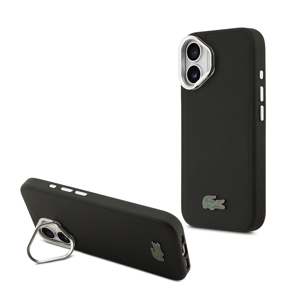 Apple iPhone 17 Kılıf Lacoste Orjinal Lisanslı M-safe Şarj Özellikli PU Pike Desenli Standlı Metal Logolu Kapak