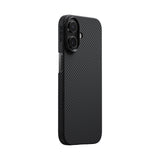 Apple iPhone 17 Kılıf M-safe Şarj Özellikli 1500D Aramid Fiber Pitaka Ultra-Slim Classic Serisi Black-Grey Twill Kapak
