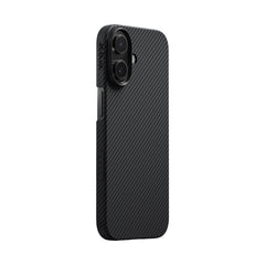 Apple iPhone 17 Kılıf M-safe Şarj Özellikli 1500D Aramid Fiber Pitaka Ultra-Slim Classic Serisi Black-Grey Twill Kapak