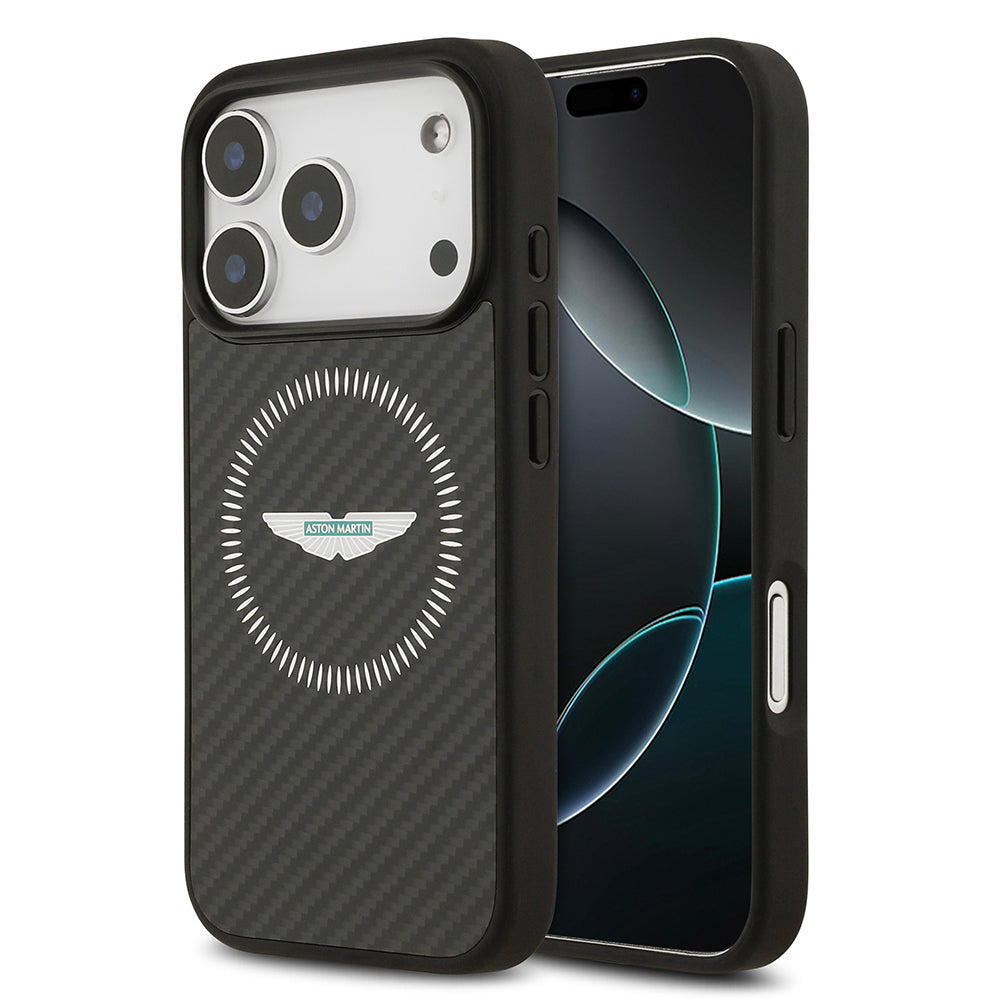 Apple iPhone 17 Pro Kılıf Aston Martin Orjinal Lisanslı M-safe Şarj Özellikli Karbon Fiber Kevlar Kapak