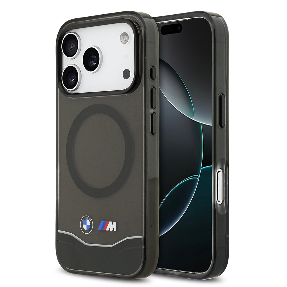 Apple iPhone 17 Pro Kılıf BMW Orjinal Lisanslı M-safe Şarj Özellikli Metal Buton Tasarımlı Tranparan M Dizayn Kapak