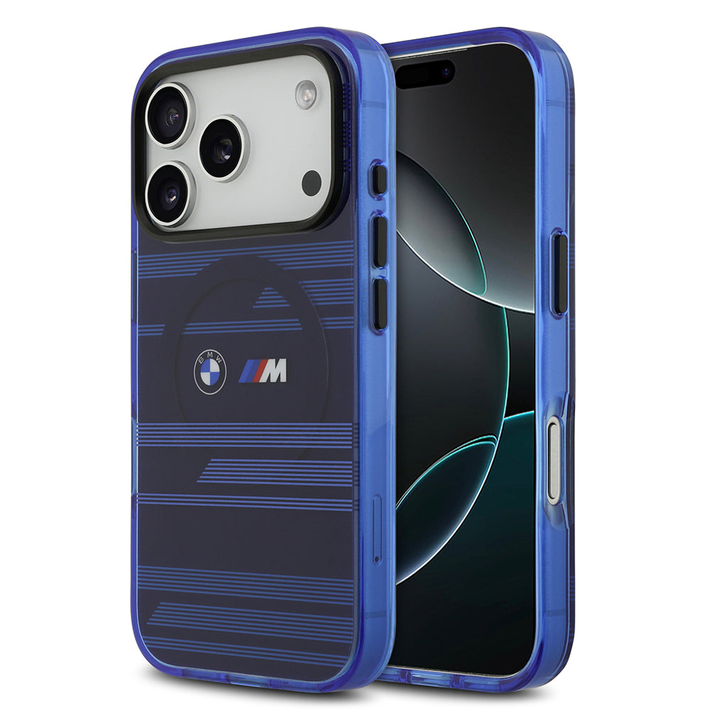 Apple iPhone 17 Pro Kılıf BMW Orjinal Lisanslı M-safe Şarj Özellikli Metal Kamera Butonlu Yatay Şeritli M Dizayn Kapak