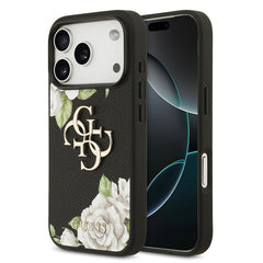 Apple iPhone 17 Pro Kılıf Guess Orjinal Lisanslı Gül Baskılı Büyük Metal Logo Dizaynlı Kapak