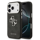 Apple iPhone 17 Pro Kılıf Guess Orjinal Lisanslı Gümüş Metal Kamera Çerçeveli 4G Desenli Metal Büyük 4G ve Yazı Logolu Kapak