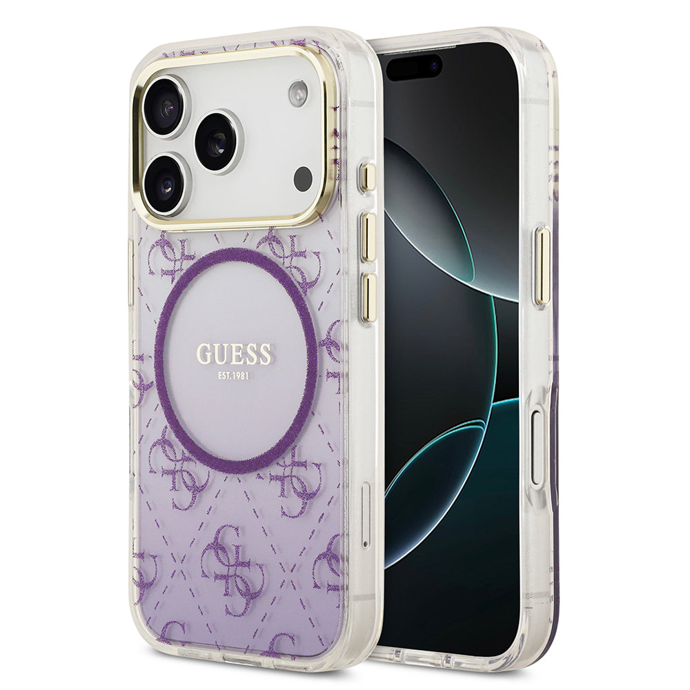 Apple iPhone 17 Pro Kılıf Guess Orjinal Lisanslı M-safe Şarj Özellikli 4G Desenli Simli Silikon Kapak