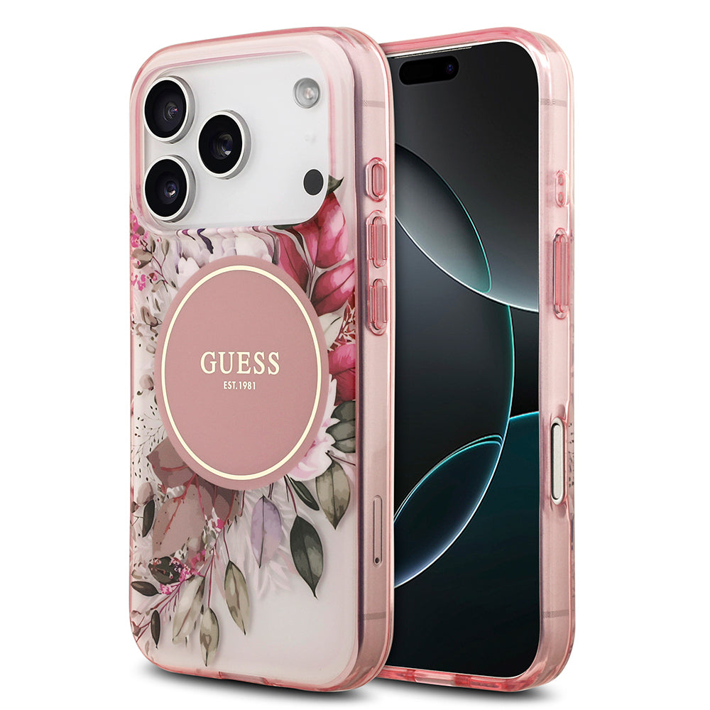 Apple iPhone 17 Pro Kılıf Guess Orjinal Lisanslı M-safe Şarj Özellikli Flower Tonal Circle Kapak