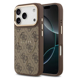 Apple iPhone 17 Pro Kılıf Guess Orjinal Lisanslı M-safe Şarj Özellikli Gold Metal Kamera Çerçeveli PU Deri 4G Desenli Yazı Logolu Kapak