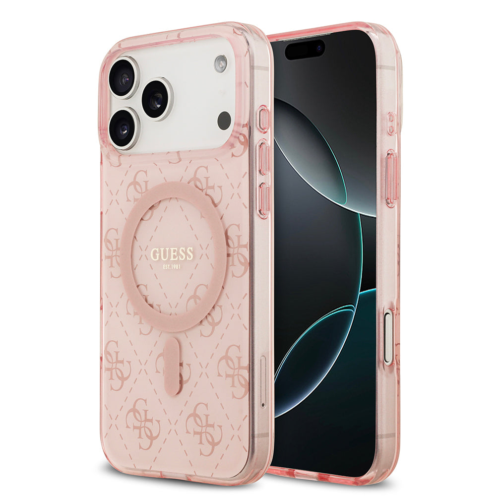 Apple iPhone 17 Pro Kılıf Guess Orjinal Lisanslı M-safe Şarj Özellikli IML Baskılı Klasik Logolu 4G Desenli Kapak