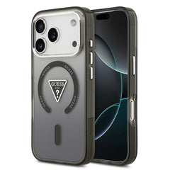 Apple iPhone 17 Pro Kılıf Guess Orjinal Lisanslı M-safe Şarj Özellikli IML Baskılı Üçgen Logolu Metal Kamera Çerçeveli Kapak