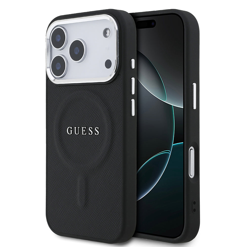 Apple iPhone 17 Pro Kılıf Guess Orjinal Lisanslı M-safe Şarj Özellikli Klasik Yazı Logolu PU Deri Kapak