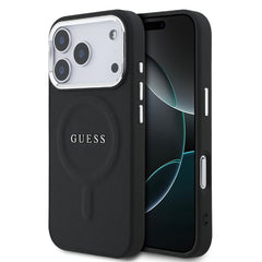 Apple iPhone 17 Pro Kılıf Guess Orjinal Lisanslı M-safe Şarj Özellikli Klasik Yazı Logolu PU Deri Kapak