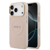 Apple iPhone 17 Pro Kılıf Guess Orjinal Lisanslı M-safe Şarj Özellikli Sıcak Baskılı Yazı Logolu PU Deri Peony Kapak