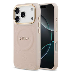 Apple iPhone 17 Pro Kılıf Guess Orjinal Lisanslı M-safe Şarj Özellikli Sıcak Baskılı Yazı Logolu PU Deri Peony Kapak