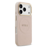 Apple iPhone 17 Pro Kılıf Guess Orjinal Lisanslı M-safe Şarj Özellikli Sıcak Baskılı Yazı Logolu PU Deri Peony Kapak