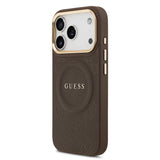 Apple iPhone 17 Pro Kılıf Guess Orjinal Lisanslı M-safe Şarj Özellikli Sıcak Baskılı Yazı Logolu PU Deri Peony Kapak