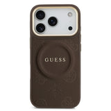Apple iPhone 17 Pro Kılıf Guess Orjinal Lisanslı M-safe Şarj Özellikli Sıcak Baskılı Yazı Logolu PU Deri Peony Kapak