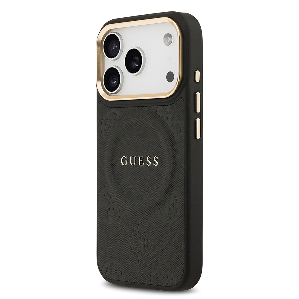 Apple iPhone 17 Pro Kılıf Guess Orjinal Lisanslı M-safe Şarj Özellikli Sıcak Baskılı Yazı Logolu PU Deri Peony Kapak