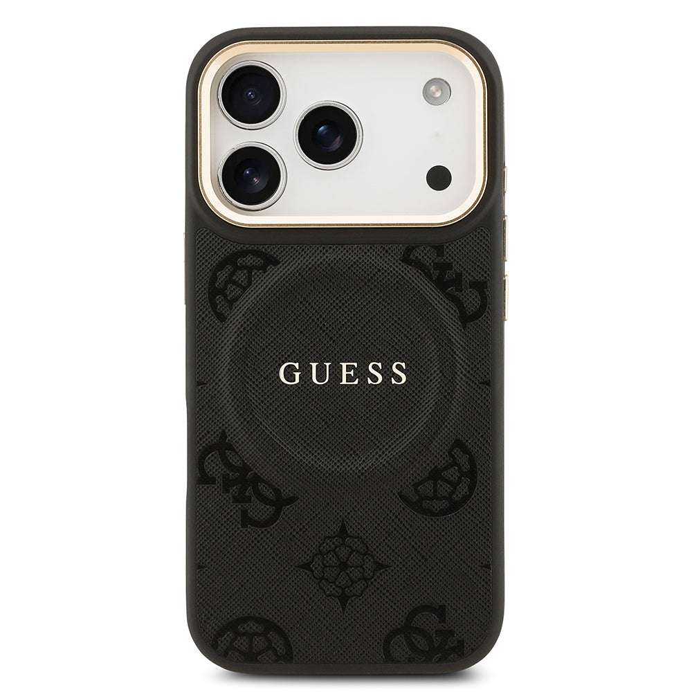 Apple iPhone 17 Pro Kılıf Guess Orjinal Lisanslı M-safe Şarj Özellikli Sıcak Baskılı Yazı Logolu PU Deri Peony Kapak