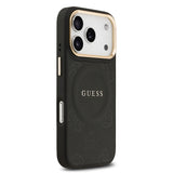 Apple iPhone 17 Pro Kılıf Guess Orjinal Lisanslı M-safe Şarj Özellikli Sıcak Baskılı Yazı Logolu PU Deri Peony Kapak