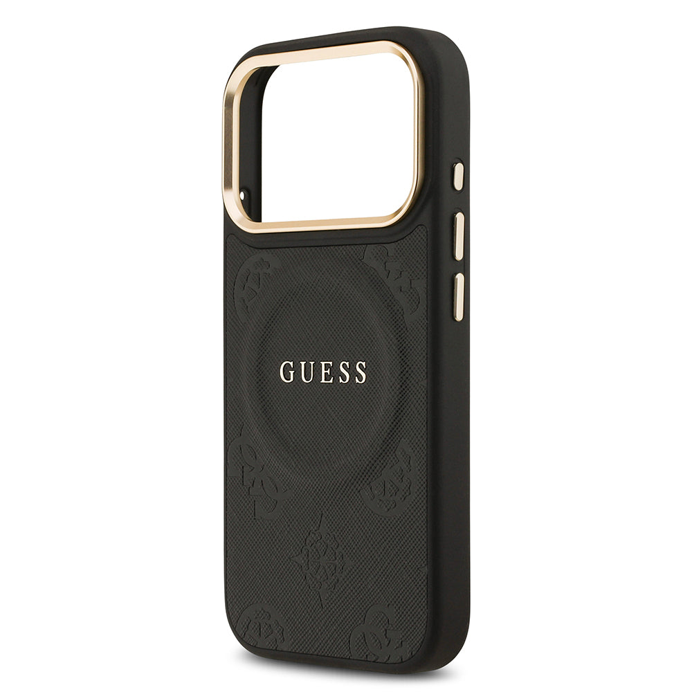 Apple iPhone 17 Pro Kılıf Guess Orjinal Lisanslı M-safe Şarj Özellikli Sıcak Baskılı Yazı Logolu PU Deri Peony Kapak