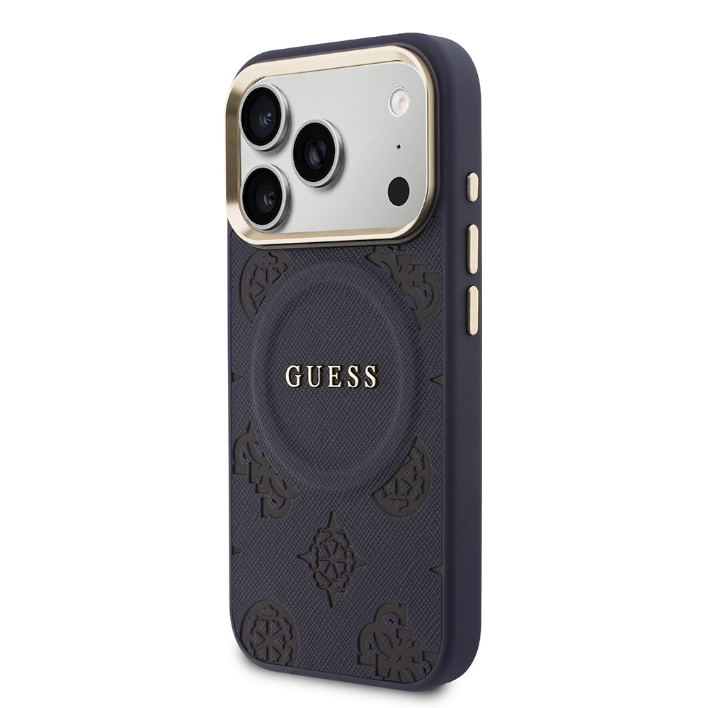 Apple iPhone 17 Pro Kılıf Guess Orjinal Lisanslı M-safe Şarj Özellikli Sıcak Baskılı Yazı Logolu PU Deri Peony Kapak