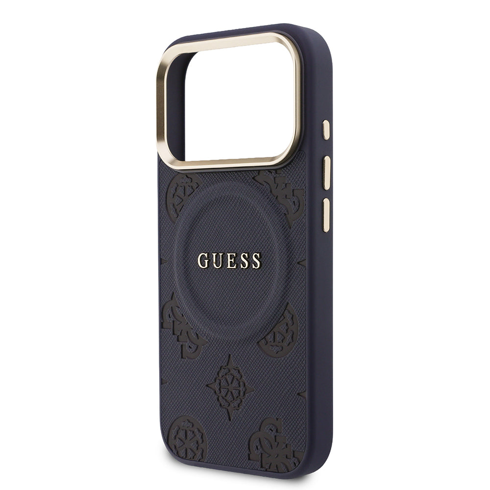 Apple iPhone 17 Pro Kılıf Guess Orjinal Lisanslı M-safe Şarj Özellikli Sıcak Baskılı Yazı Logolu PU Deri Peony Kapak