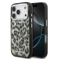 Apple iPhone 17 Pro Kılıf Karl Lagerfeld Orjinal Lisanslı M-safe Şarj Özellikli IML Leopar Baskılı Kapak