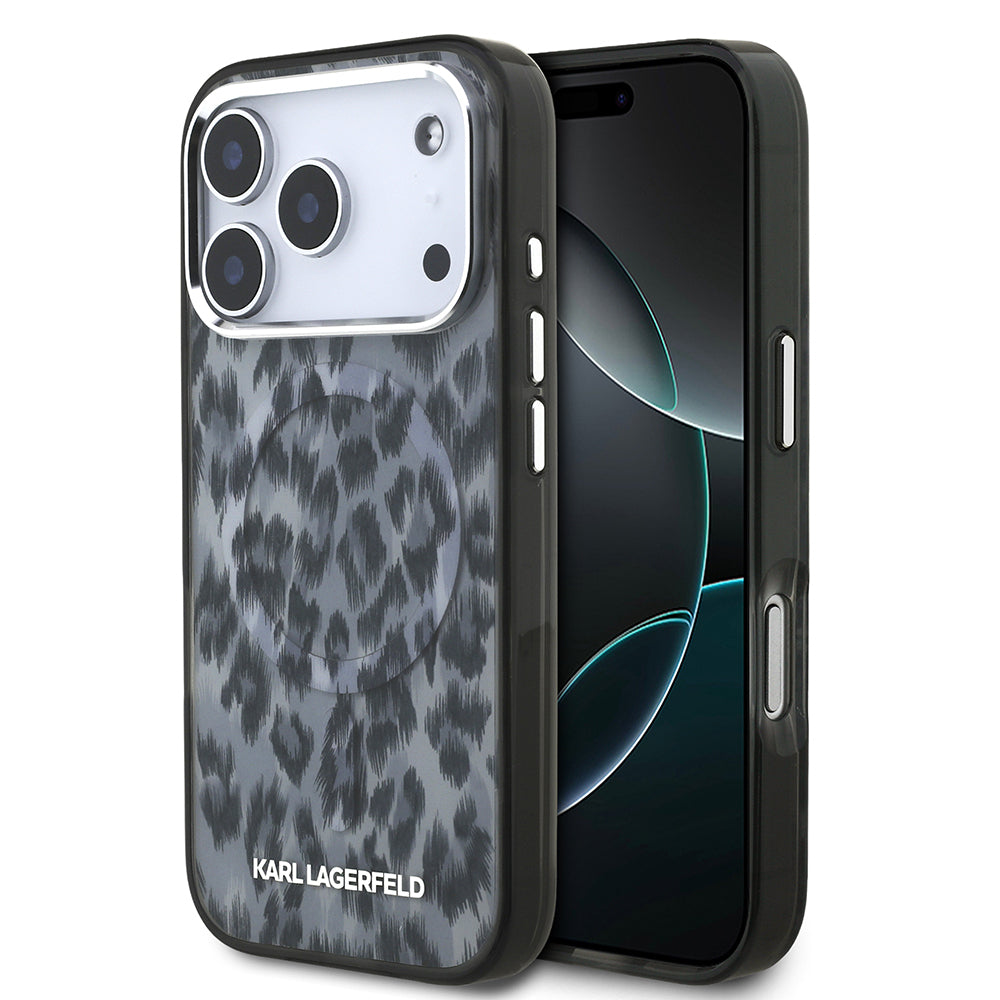 Apple iPhone 17 Pro Kılıf Karl Lagerfeld Orjinal Lisanslı M-safe Şarj Özellikli IML Leopar Baskılı Kapak
