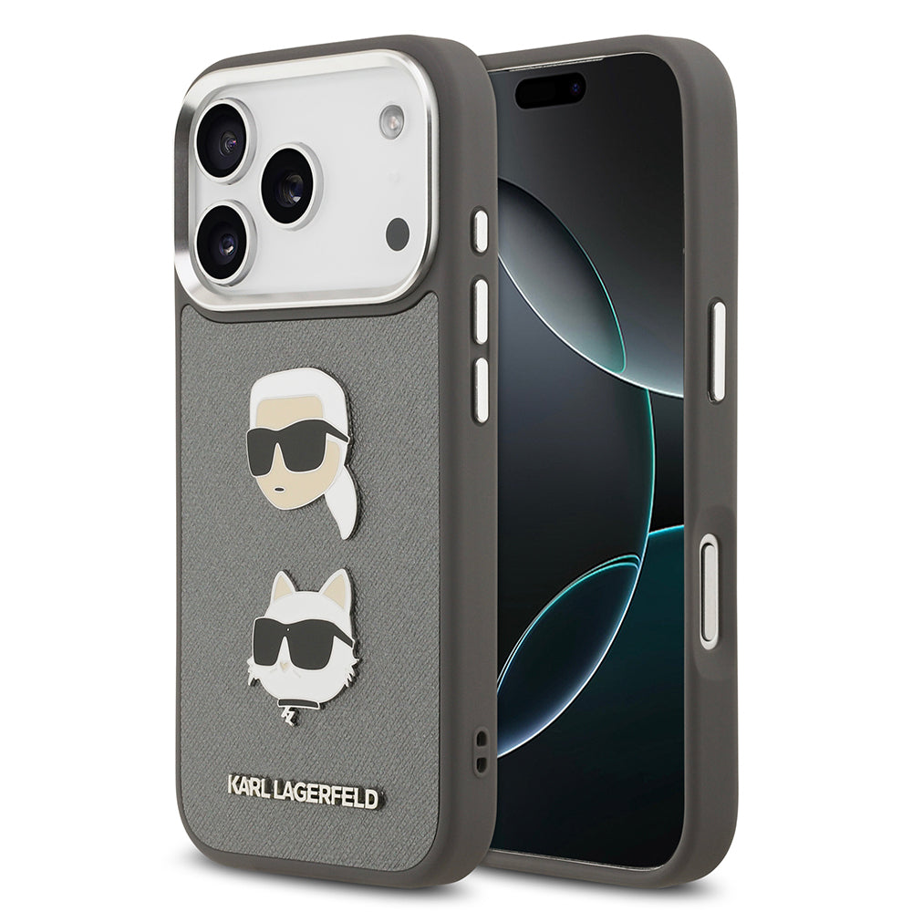 Apple iPhone 17 Pro Kılıf Karl Lagerfeld Orjinal Lisanslı Metal Logolu K&C Heads Pin Kapak