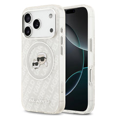 Apple iPhone 17 Pro Kılıf Karl Lagerfeld Orjinal Lisanslı Parlayan Simli Karl & Choupette Heads Kapak
