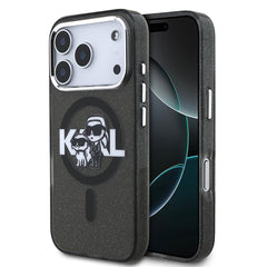 Apple iPhone 17 Pro Kılıf Karl Lagerfeld Orjinal Lisanslı Parlayan Simli Karl & Choupette Sketch Logo Kapak