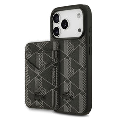 Apple iPhone 17 Pro Kılıf Lacoste Orjinal Lisanslı M-safe Şarj Özellikli PU Deri Tasarımlı Kartlıklı Karışık Monogram Desenli Kapak