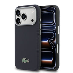 Apple iPhone 17 Pro Kılıf Lacoste Orjinal Lisanslı M-Safe Şarj Özellikli PVC Yarı Pike Desenli Arka Yüzey İkonik Timsah Dokuma Logolu Kapak