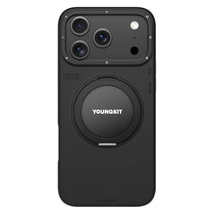 Apple iPhone 17 Pro Kılıf M-safe Şarj Özellikli 360 Derece Standlı Basit Mat Deri Desenli Youngkit Tech Leather Serisi Kapak
