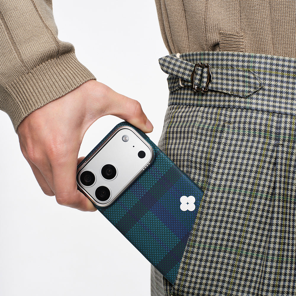 Apple iPhone 17 Pro Kılıf M-safe Şarj Özellikli Aramid Fiber Pitaka Flora in Grid Serisi Kapak