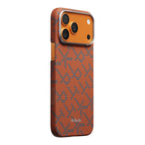 Apple iPhone 17 Pro Kılıf M-safe Şarj Özellikli Aramid Fiber Pitaka Tactile Woven Monogram Serisi Kapak