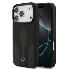 Apple iPhone 17 Pro Kılıf Mercedes Benz Orjinal Lisanslı M-safe Şarj Özellikli Dokulu Desenli Deri Kapak