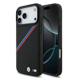 Apple iPhone 17 Pro Max Kılıf BMW Orjinal Lisanslı M-safe Şarj Özellikli M Logolu Üç Şeritli Delikli Deri Kapak